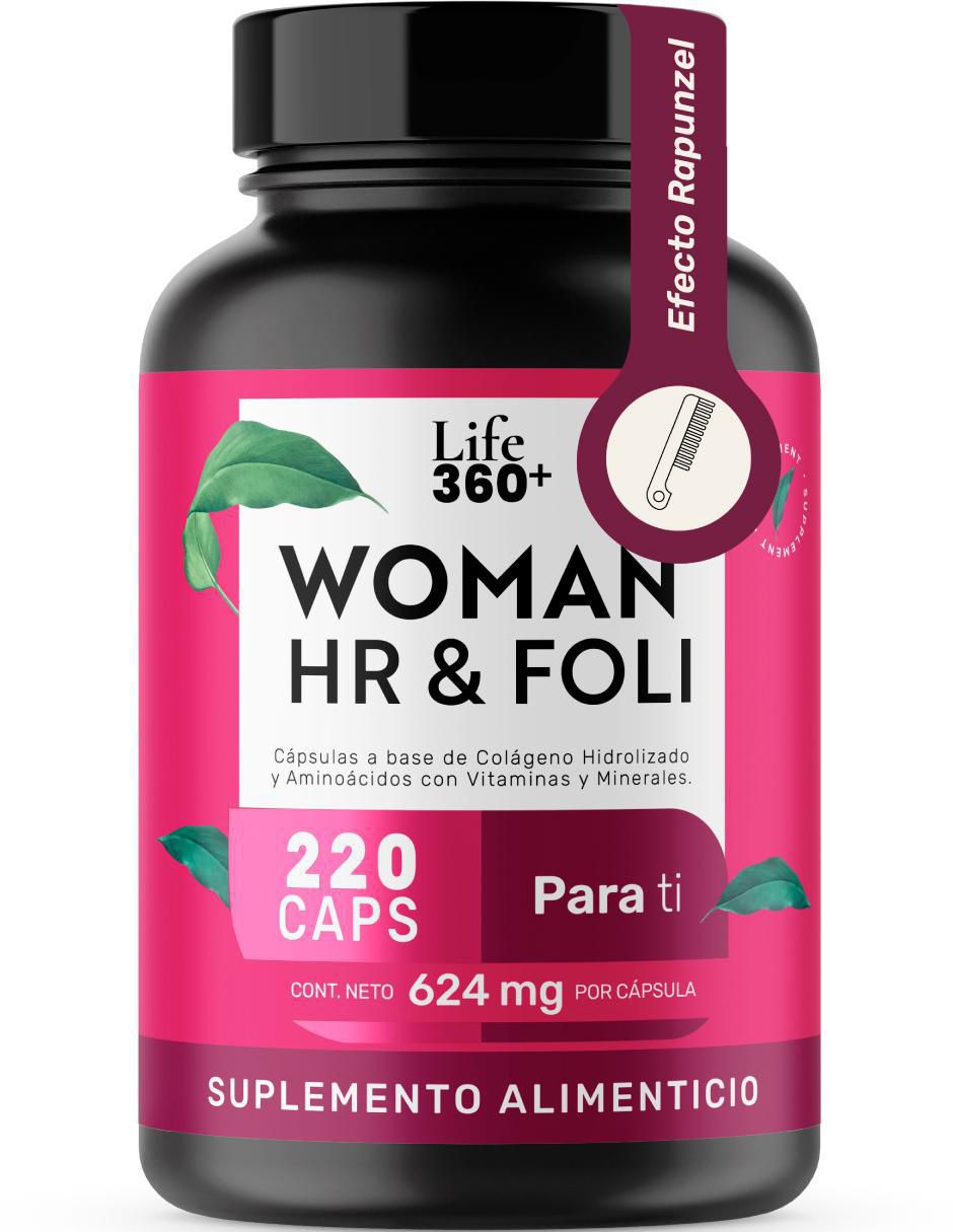 Woman Hr & Foli: Colágeno hidrolizado + Aminoácidos + Vitaminas y minerales Life 360+ de 220 cápsulas 8