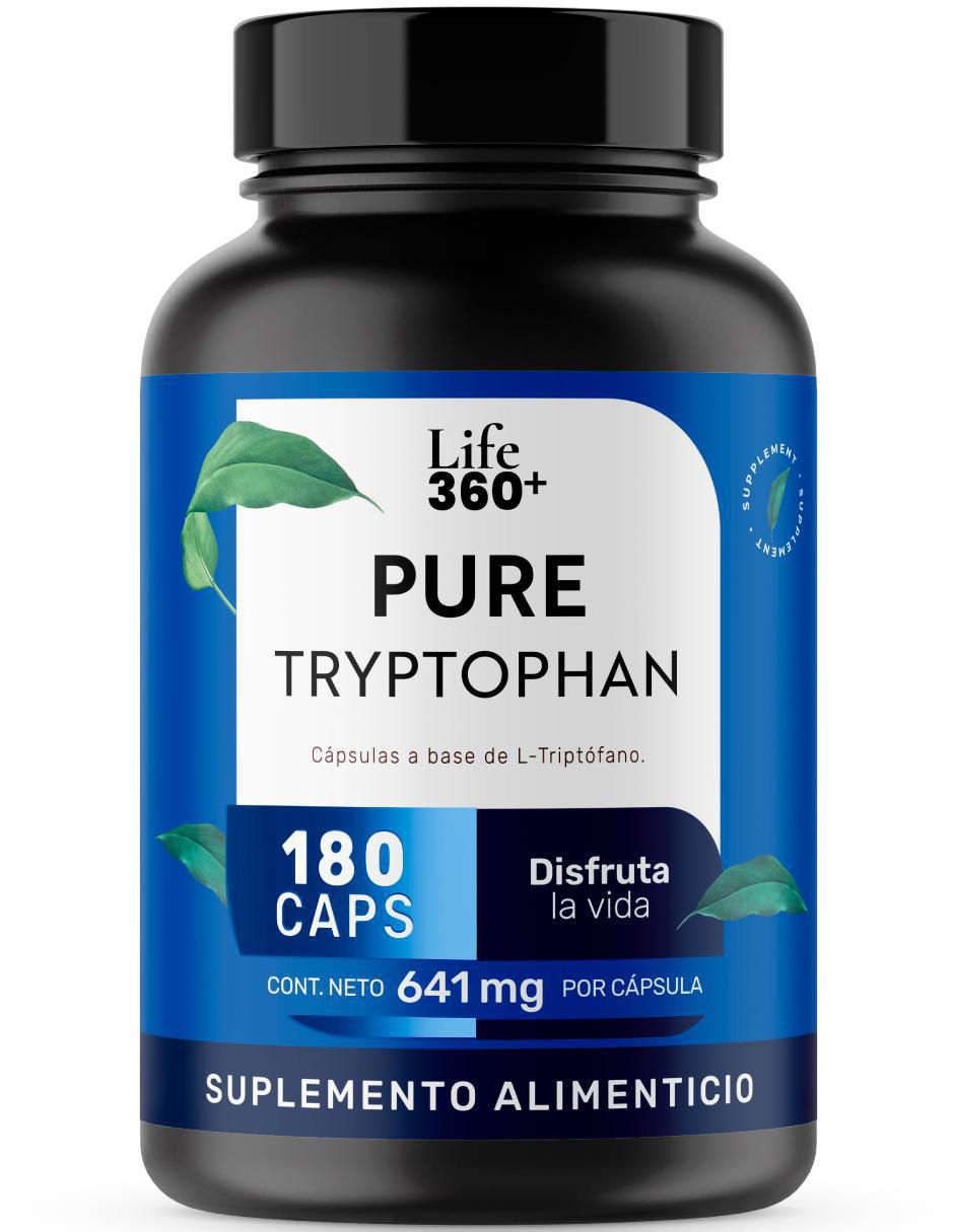 PURE TRYPTOPHAN: L-Triptófano y Estearato de magnesio Life 360+ con l-triptófano de 180 cápsulas