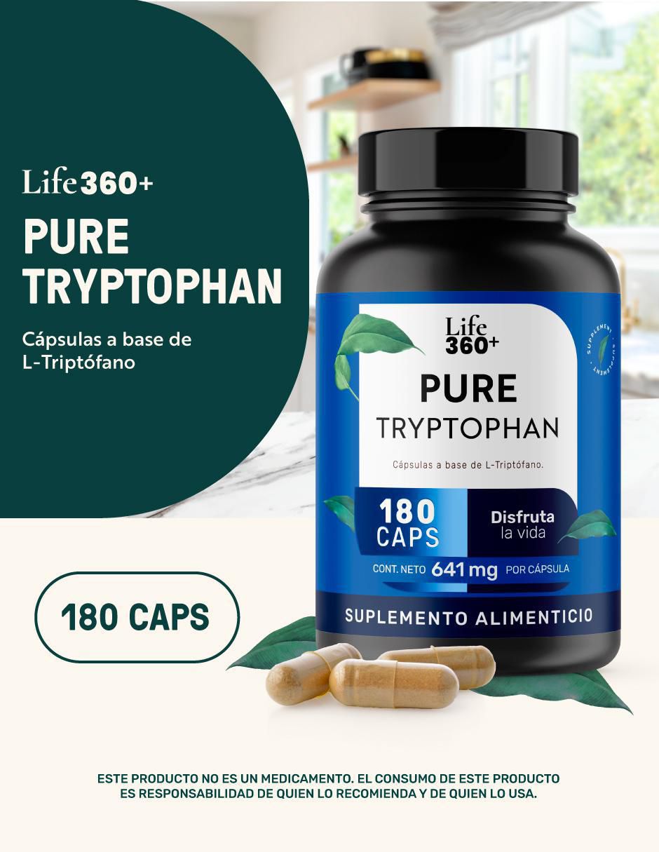 PURE TRYPTOPHAN: L-Triptófano y Estearato de magnesio Life 360+ con l-triptófano de 180 cápsulas 5