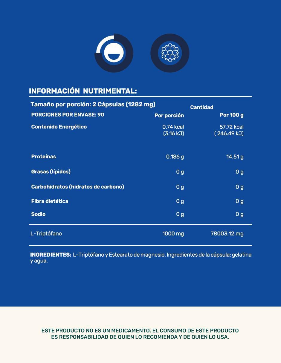 PURE TRYPTOPHAN: L-Triptófano y Estearato de magnesio Life 360+ con l-triptófano de 180 cápsulas 2
