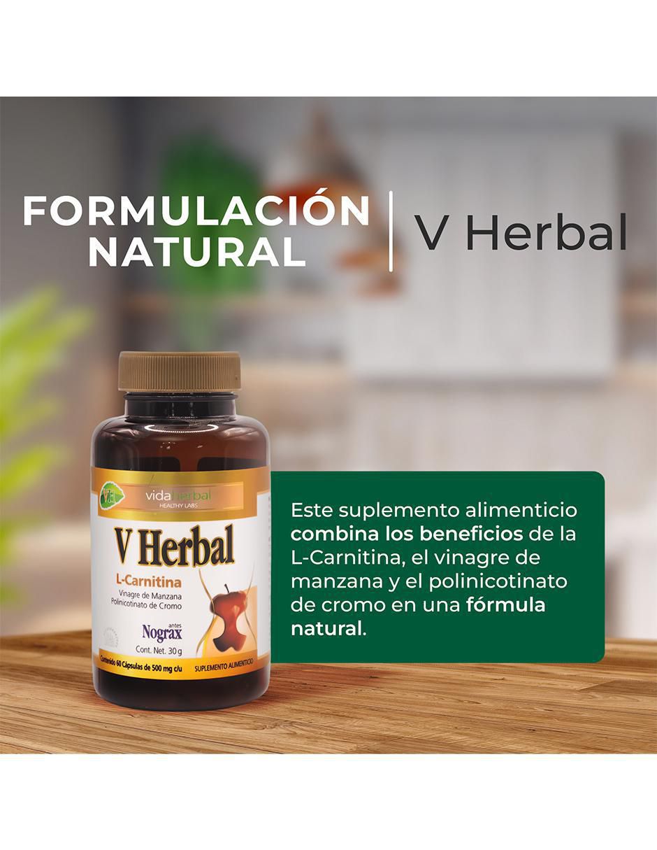 capsulas de vinagre de manzana con l carnitina Suplemento L-Carnitina, Vida Herbal 100 cápsulas Vinagre De Manzana 90 Tab
