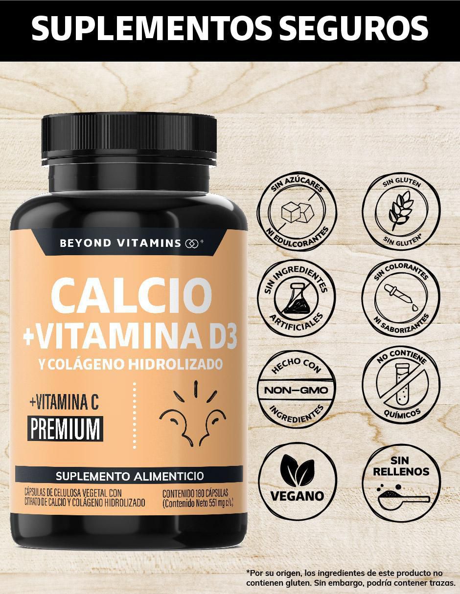 Calcio, Vitamina D3, Colágeno Hidrolizado y Vitamina C de 180 cápsulas 3