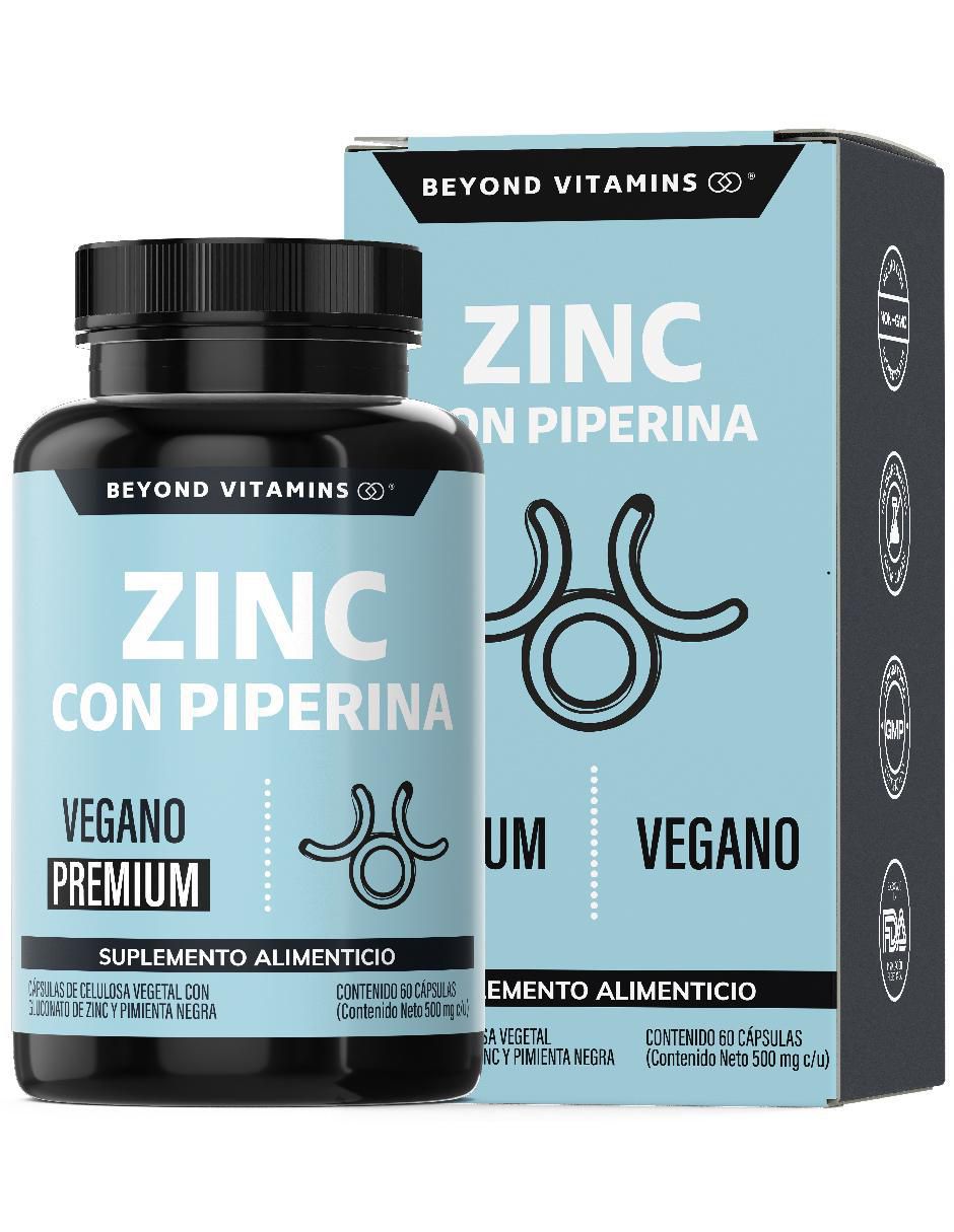 Zinc (Gluconato de Zinc) Potenciado con Piperina Estandarizada de 60 cápsulas