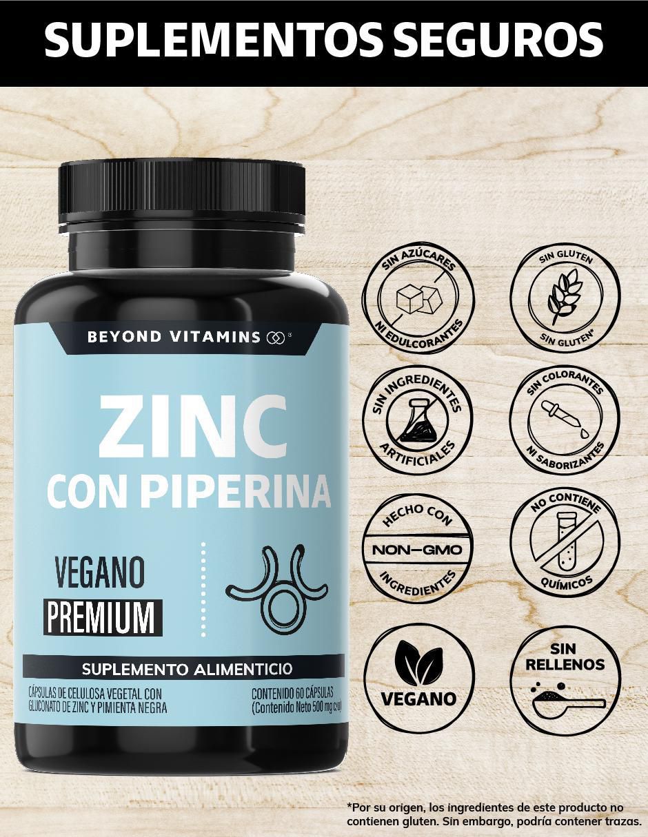 Zinc (Gluconato de Zinc) Potenciado con Piperina Estandarizada de 60 cápsulas 2