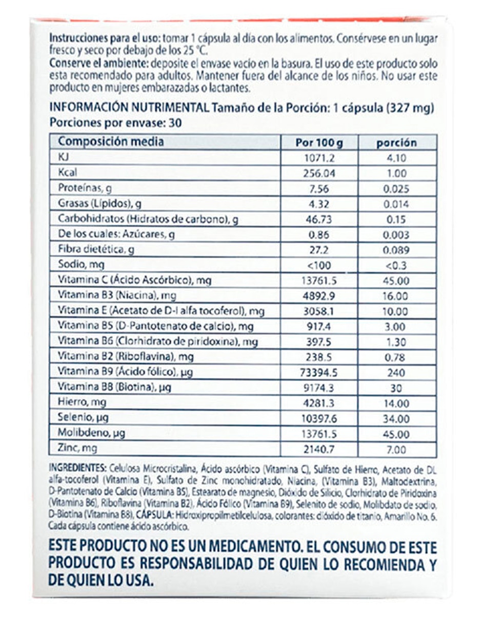 Anacaps Activ+ con zinc, hierro, selenio, molibdeno, vitamina b2, b3, b5, b6, b8, b9, c, e, pp 3