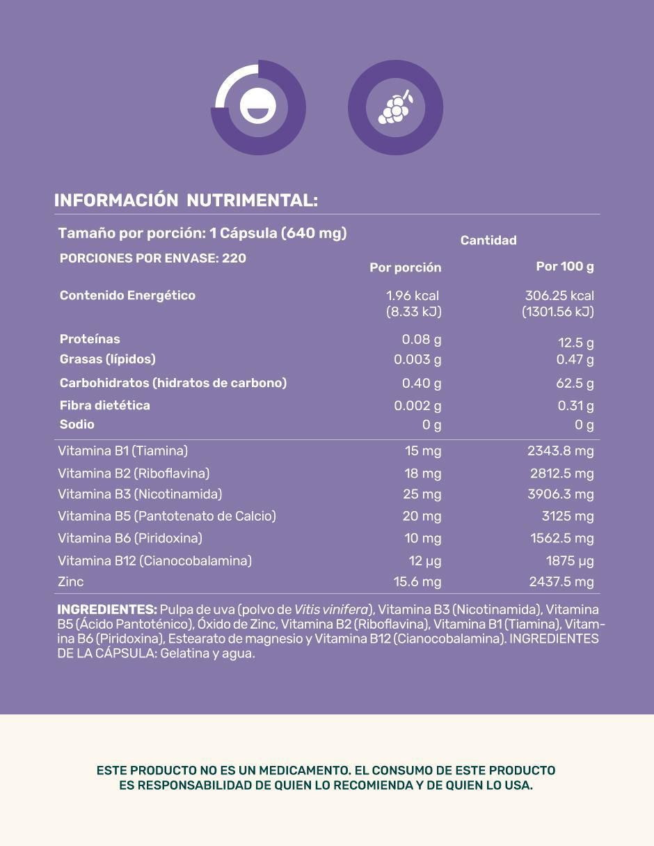 Vitamins-b grape: complejo b + zinc con vitaminas y minerales de 220 cápsulas 2