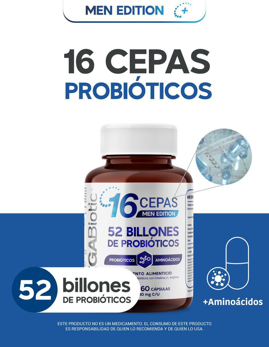 Probióticos y prebióticos con creatina men edition Megabiotic de 60 cápsulas 2