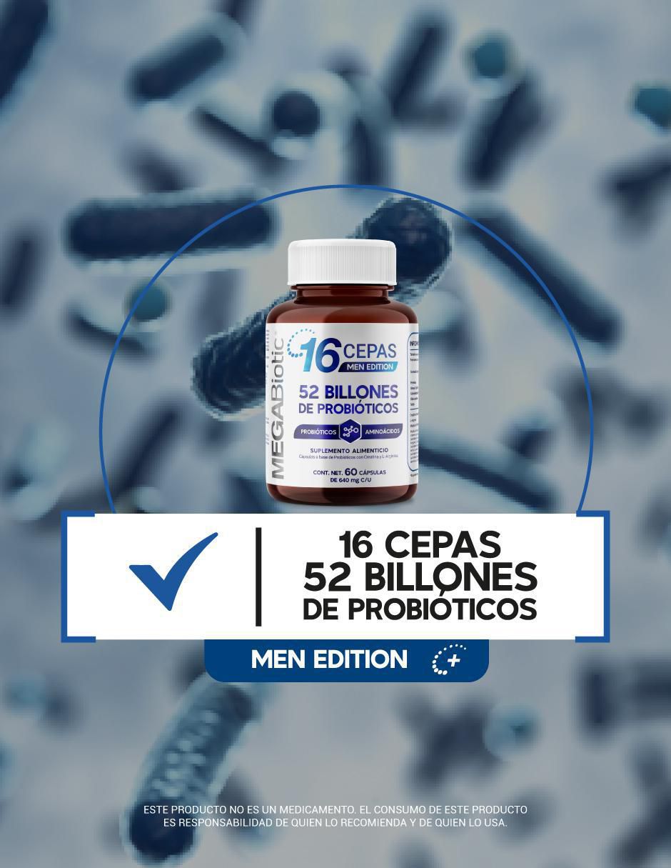 Probióticos y prebióticos con creatina men edition Megabiotic de 60 cápsulas 4
