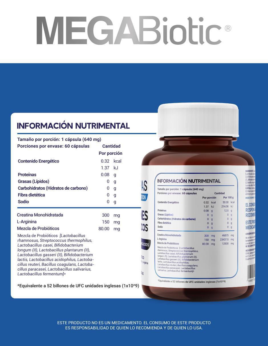Probióticos y prebióticos con creatina men edition Megabiotic de 60 cápsulas 5