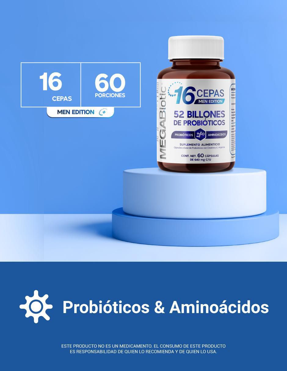 Probióticos y prebióticos con creatina men edition Megabiotic de 60 cápsulas 6