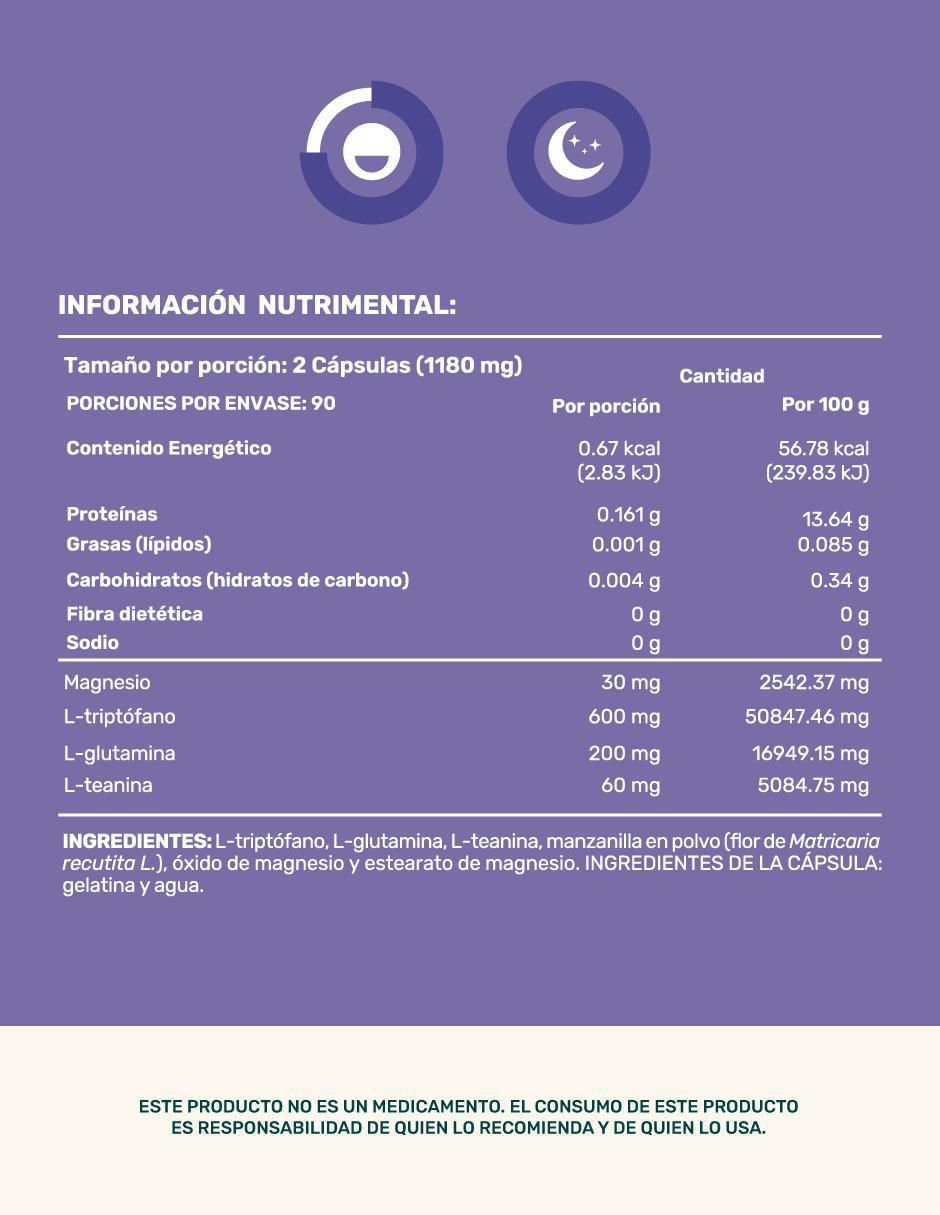 Moon Blend: Cápsulas a base de manzanilla en polvo, Magnesio y aminoácidos Life 360+ con triptófano de 180 cápsulas 2
