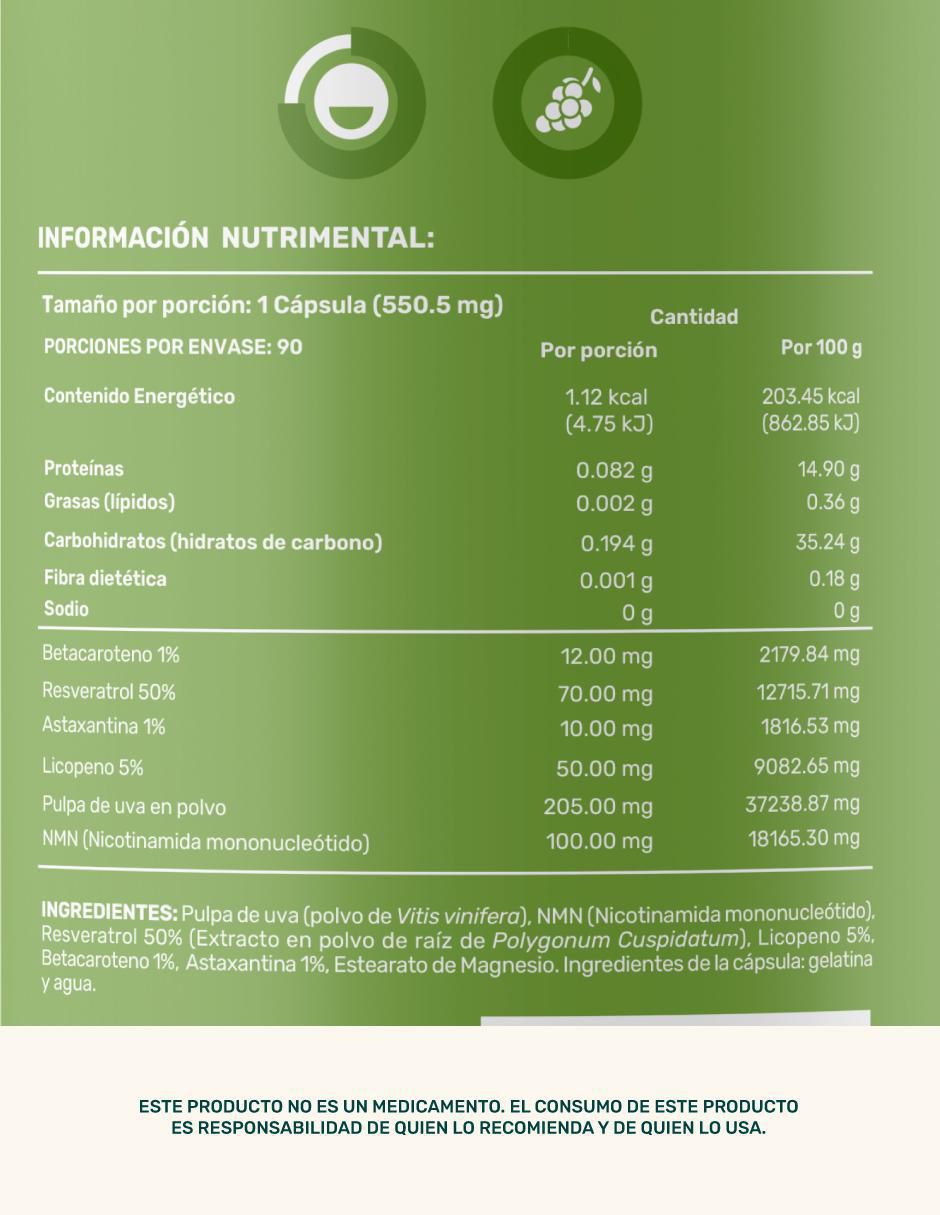 NMN & Antox-Mix: Suplemento a base de Pulpa de uva con Resveratrol + Astaxantina + NMN + Licopeno y Betacaroteno de 90 cápsulas 5