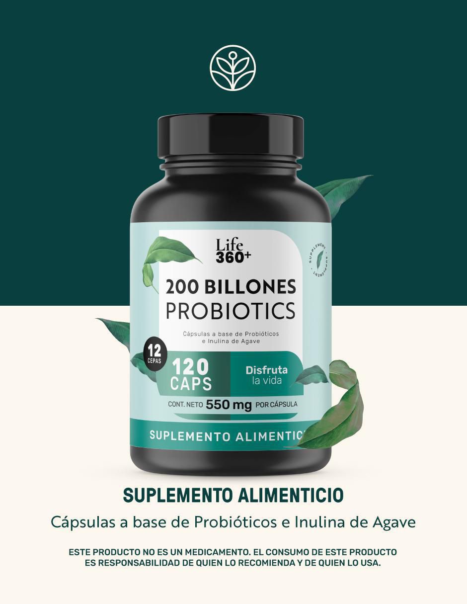 200 Billones Probiotics con Inulina y Cepas Activas de 120 Cápsulas Life360+ 2