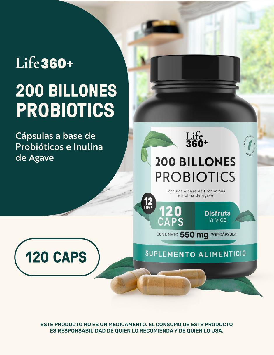 200 Billones Probiotics con Inulina y Cepas Activas de 120 Cápsulas Life360+ 4