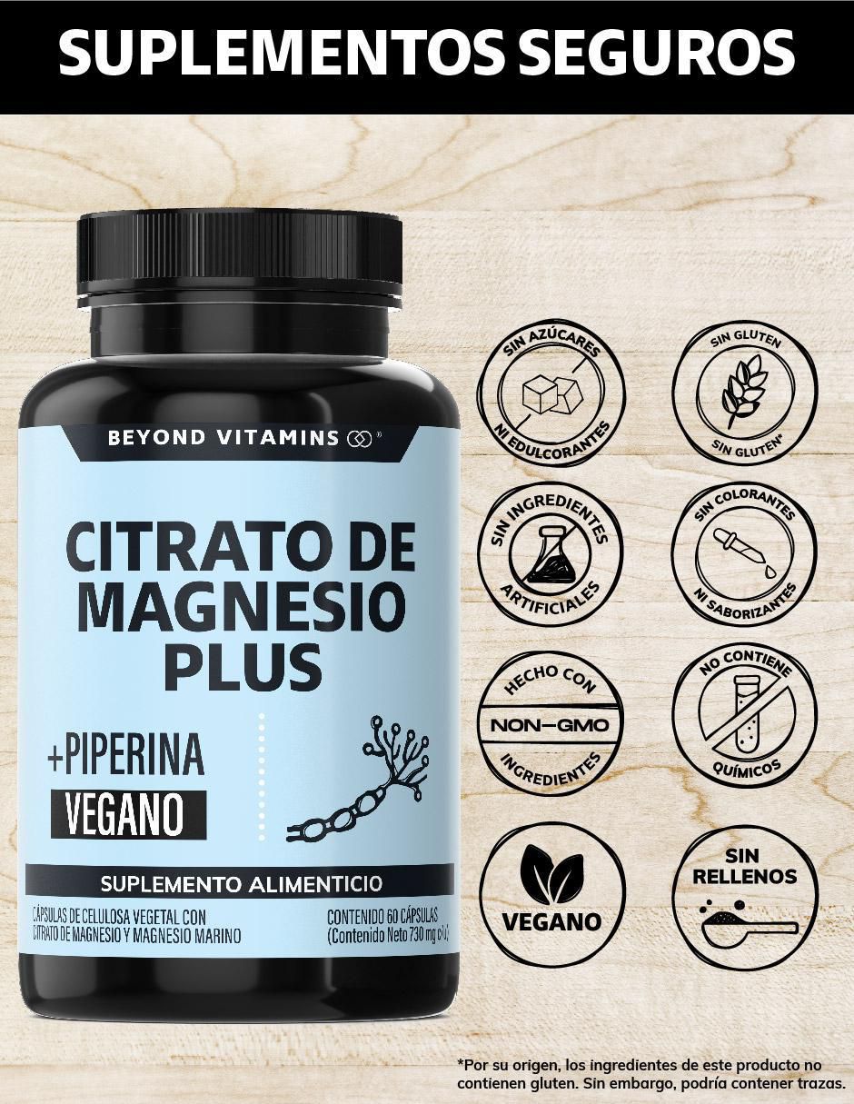 Citrato de Magnesio Plus con Piperina de 60 cápsulas 2