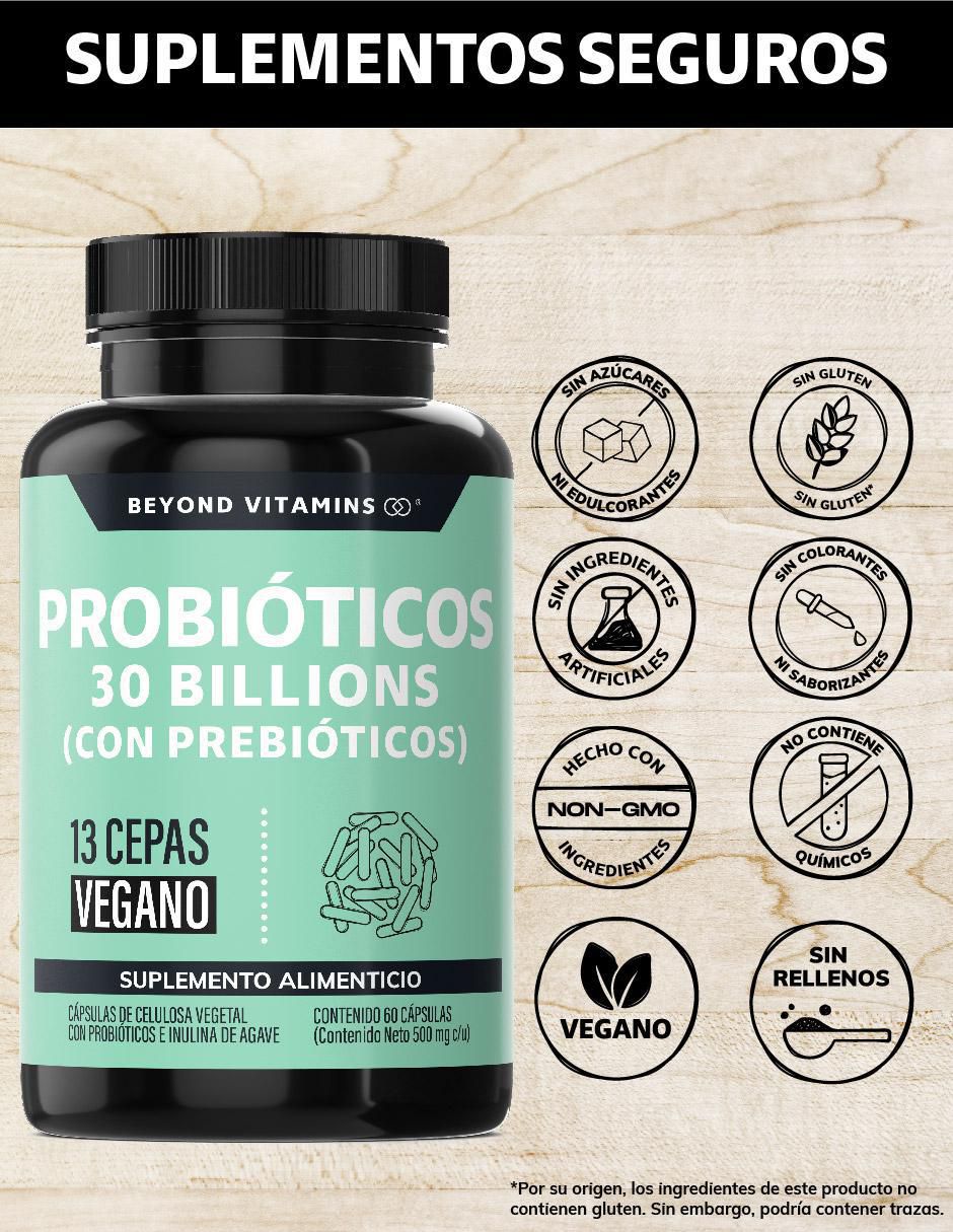 Probioticos 30 Billion Prebióticos Inulina de Agave 13 Cepas de 60 cápsulas 2