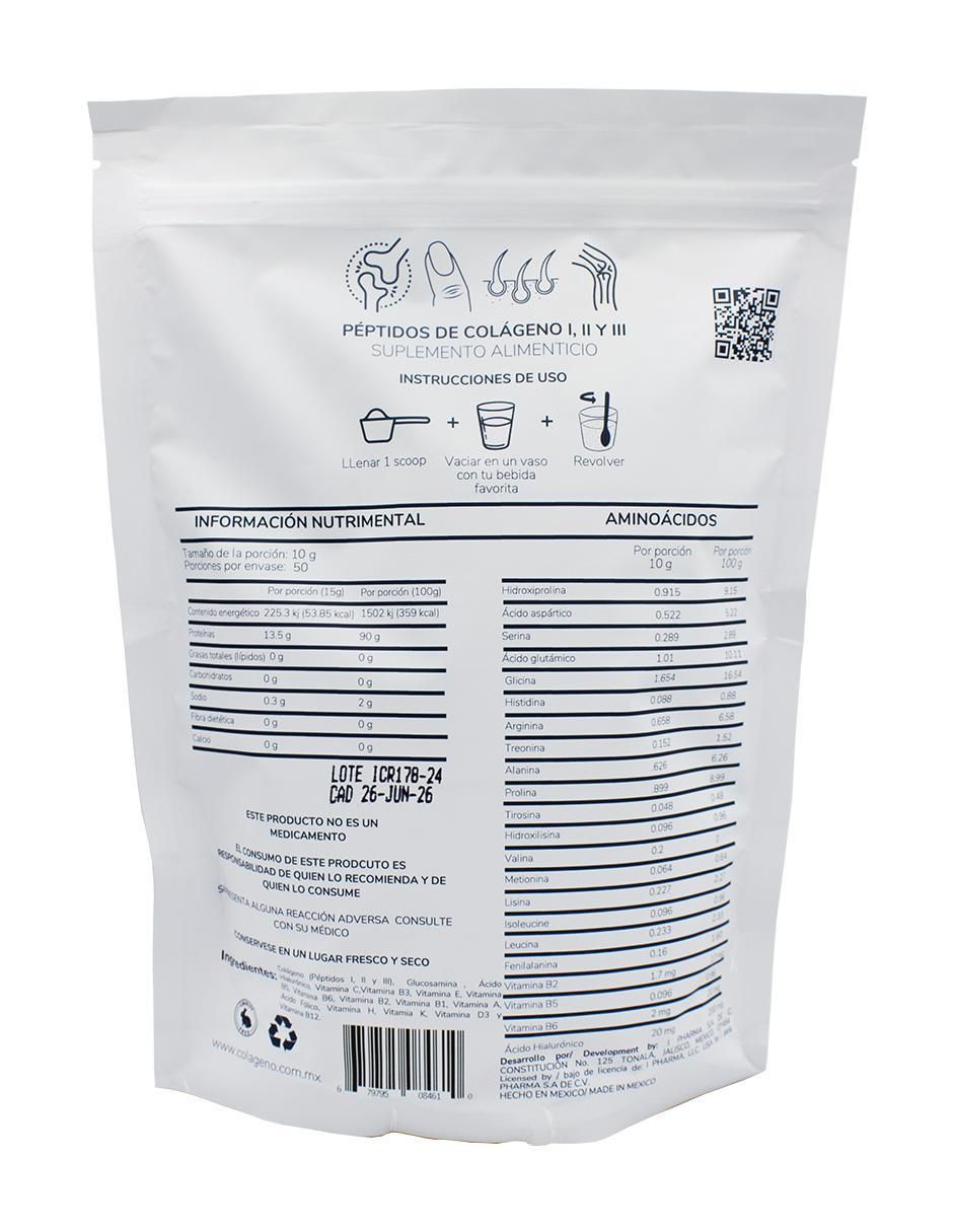 IPHARMA Péptidos bioactivos I,II y IIII de + Ácido Hialurónico + Glucosamina con Vitaminas Colágeno de 500 g 2