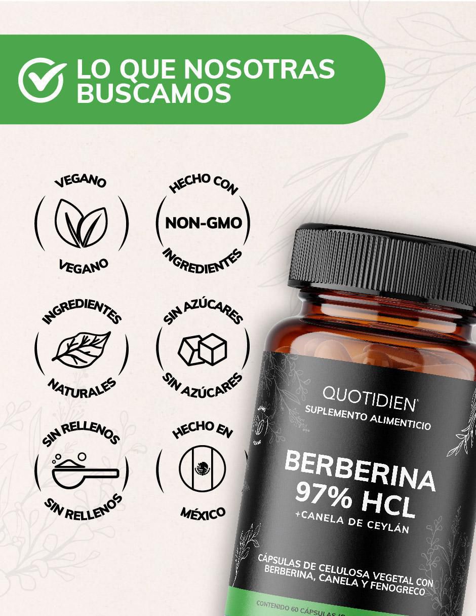 Berberina Clorhidrato Canela de Ceylán Fenogreco Cúrcuma de 60 cápsulas 5