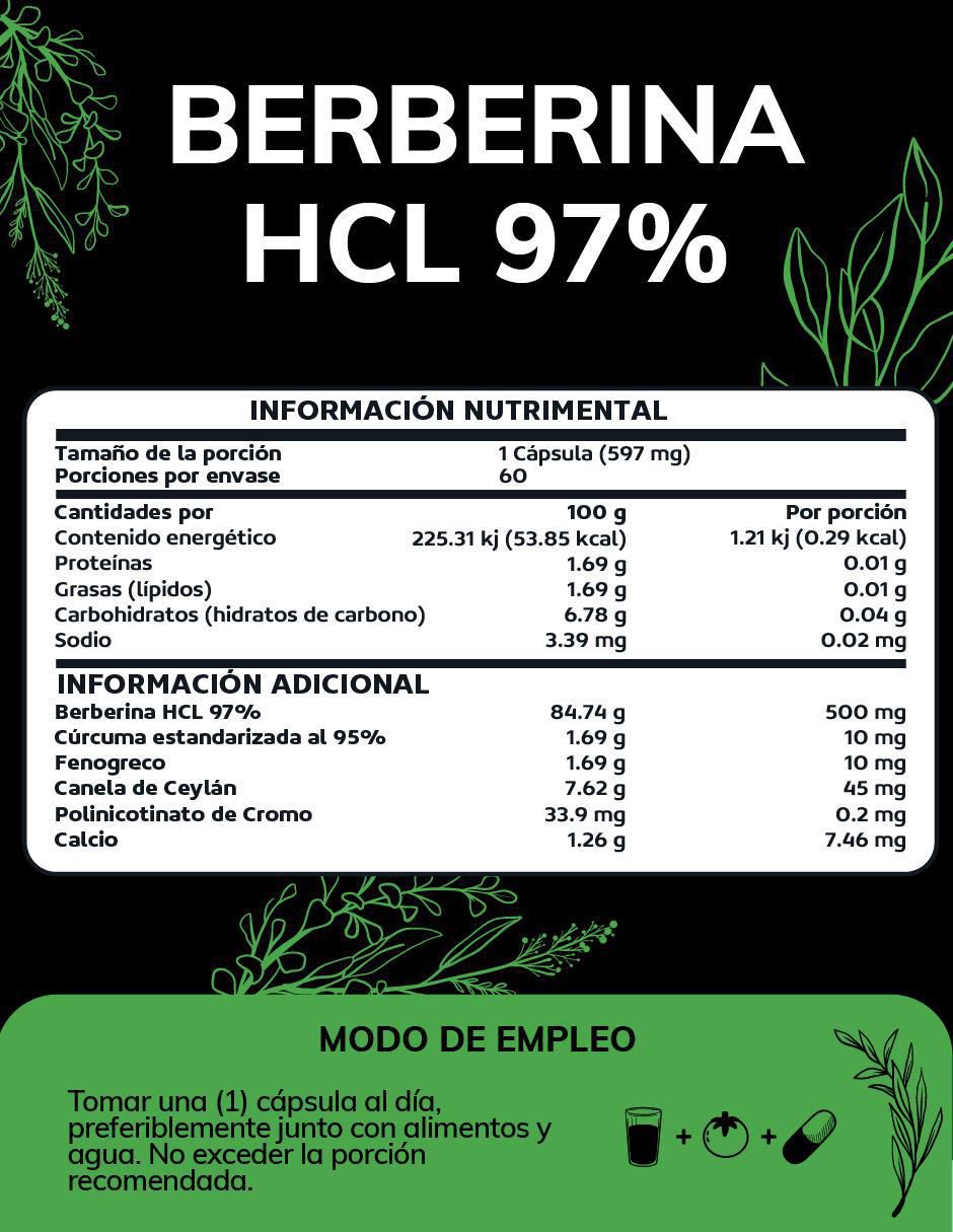 Berberina Clorhidrato Canela de Ceylán Fenogreco Cúrcuma de 60 cápsulas 6