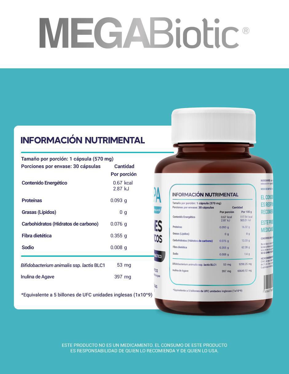 Probióticos 5 Billones Megabiotic con probióticos de 30 cápsulas 5