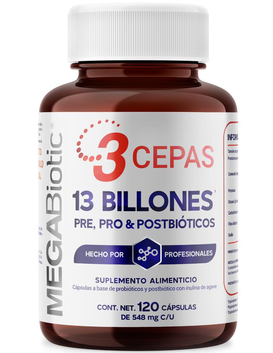 Prebioticos, Probioticos y Postbioticos (3 en 1) de 120 cápsulas