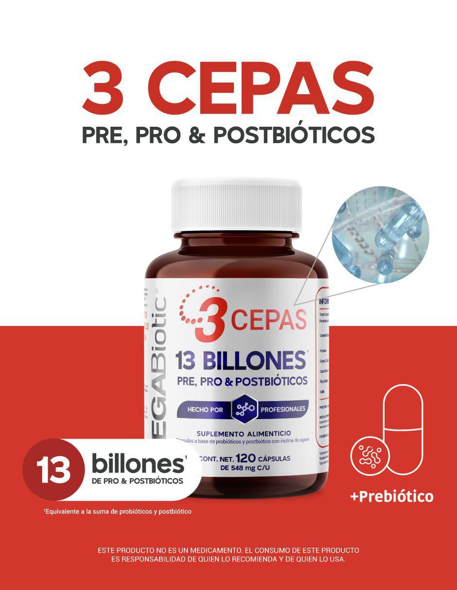 Prebioticos, Probioticos y Postbioticos (3 en 1) de 120 cápsulas 2