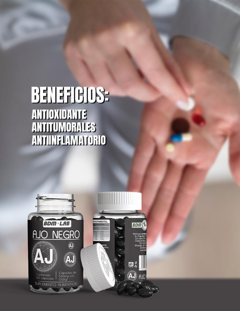Ajo Negro Suplemento Bdm Lab con aceites vegetales y pigmentos negros de 60 cápsulas 4