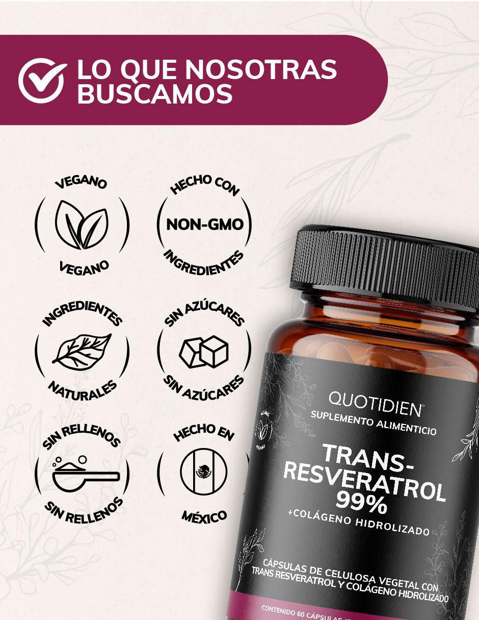 Trans Resveratrol con Colágeno Hidrolizado y Calcio de 60 cápsulas 5