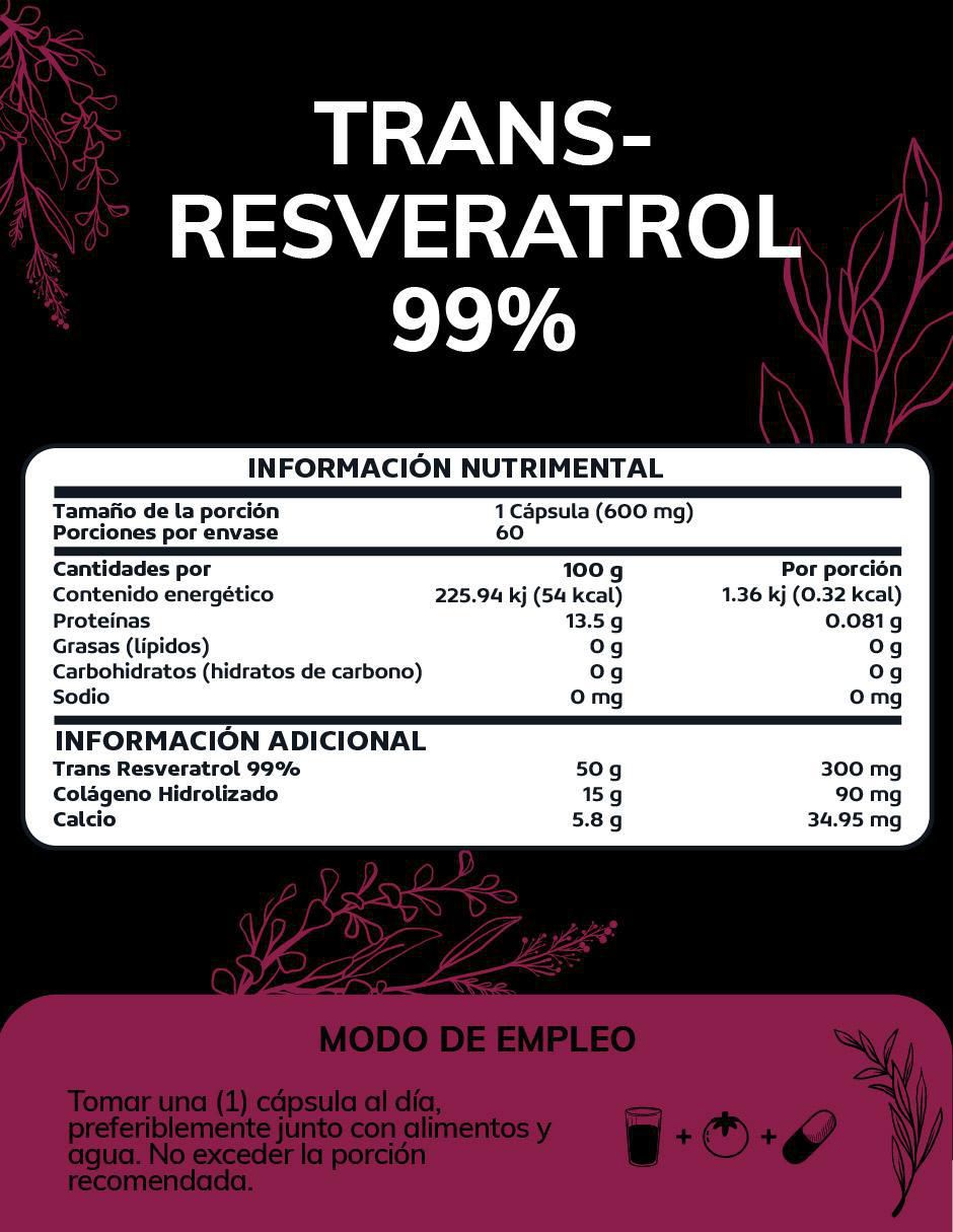 Trans Resveratrol con Colágeno Hidrolizado y Calcio de 60 cápsulas 6