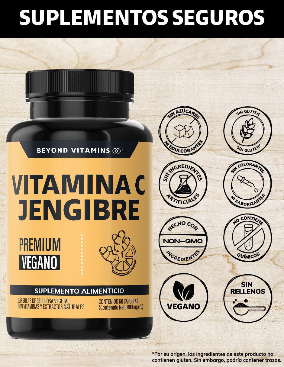Vitamina C Jengibre Equinácea Ajo Orégano Zinc y Vitamina D3 de 60 cápsulas 2