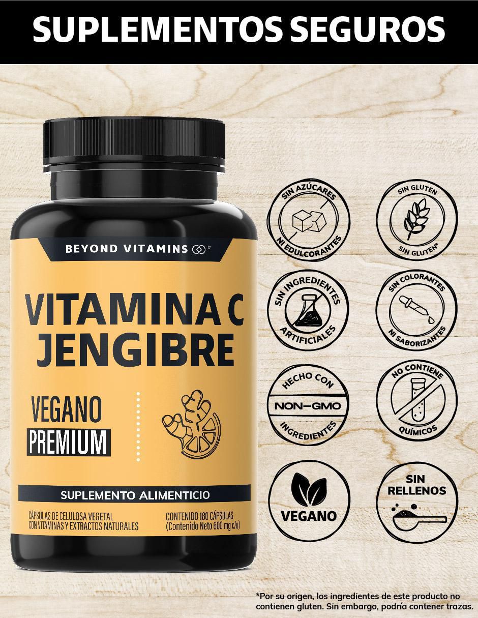 Vitamina C Jengibre Equinácea Ajo Orégano Zinc y Vitamina D3 de 180 cápsulas 2