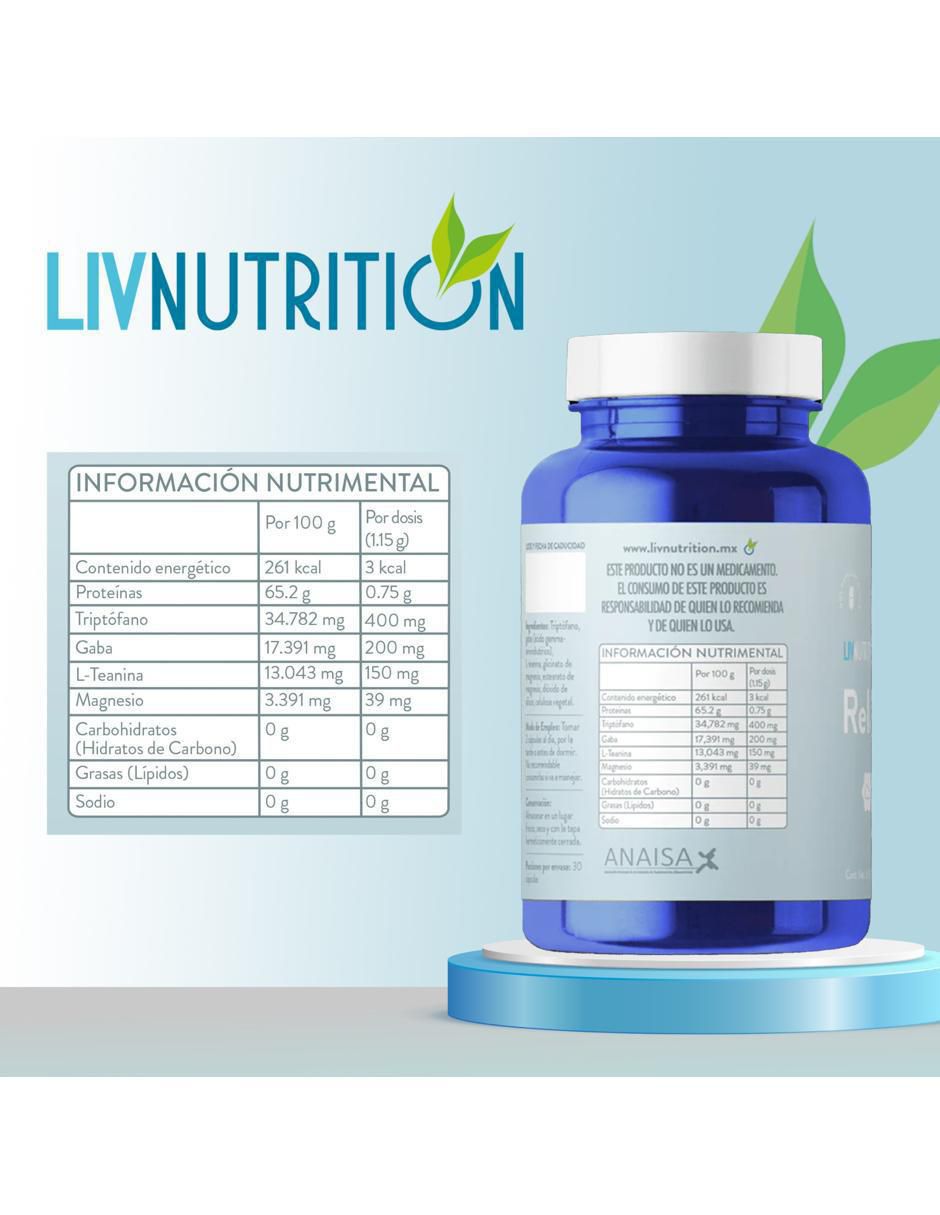 Relay Liv Nutrition con triptófano de 60 cápsulas 7