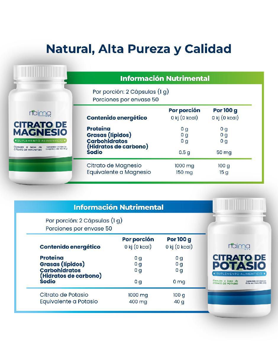 Set de suplementos alimenticios Citrato de Magnesio y Citrato de Potasio 3