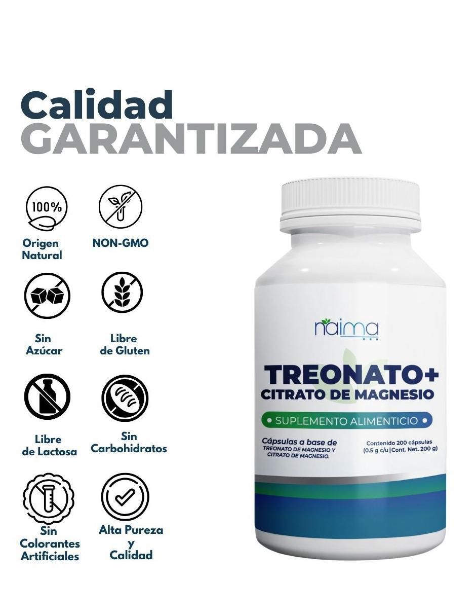 Treonato de Magnesio con Citrato de Magnesio con magnesio de 200 cápsulas 3