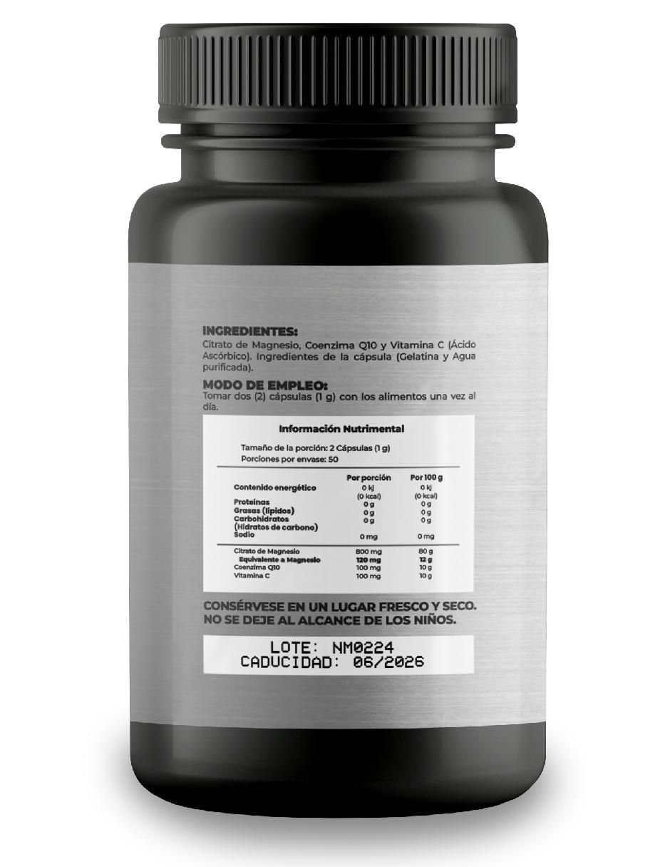 Coenzima Q 10 Con Citrato De Magnesio Y Vitamina C Naima con coenzima Q10 de 100 cápsulas 2