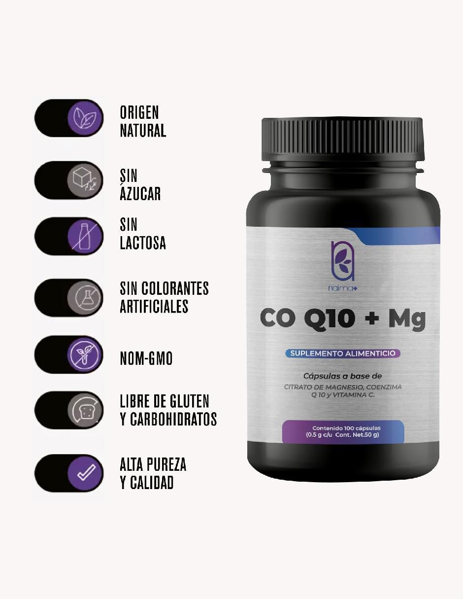 Coenzima Q 10 Con Citrato De Magnesio Y Vitamina C Naima con coenzima Q10 de 100 cápsulas 7