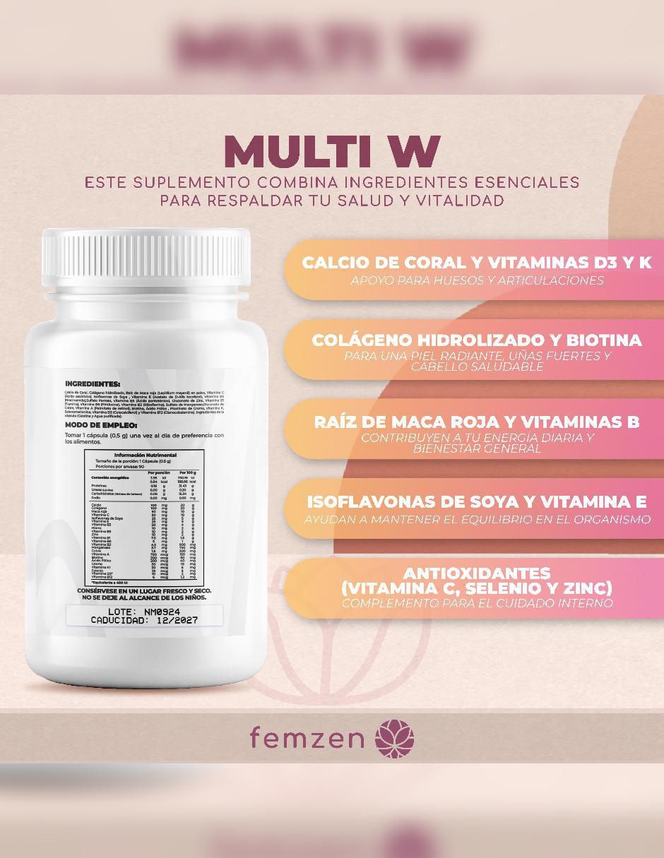 Multi W (Multivitaminico balanceado para mujer) Femzen de 90 cápsulas 4