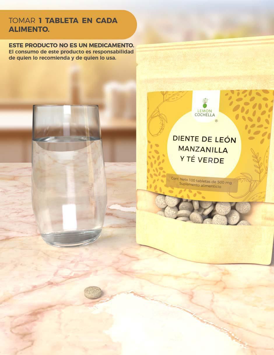 Diente de León Manzanilla y Té Verde con hoja de diente de león de 100 tabletas 5