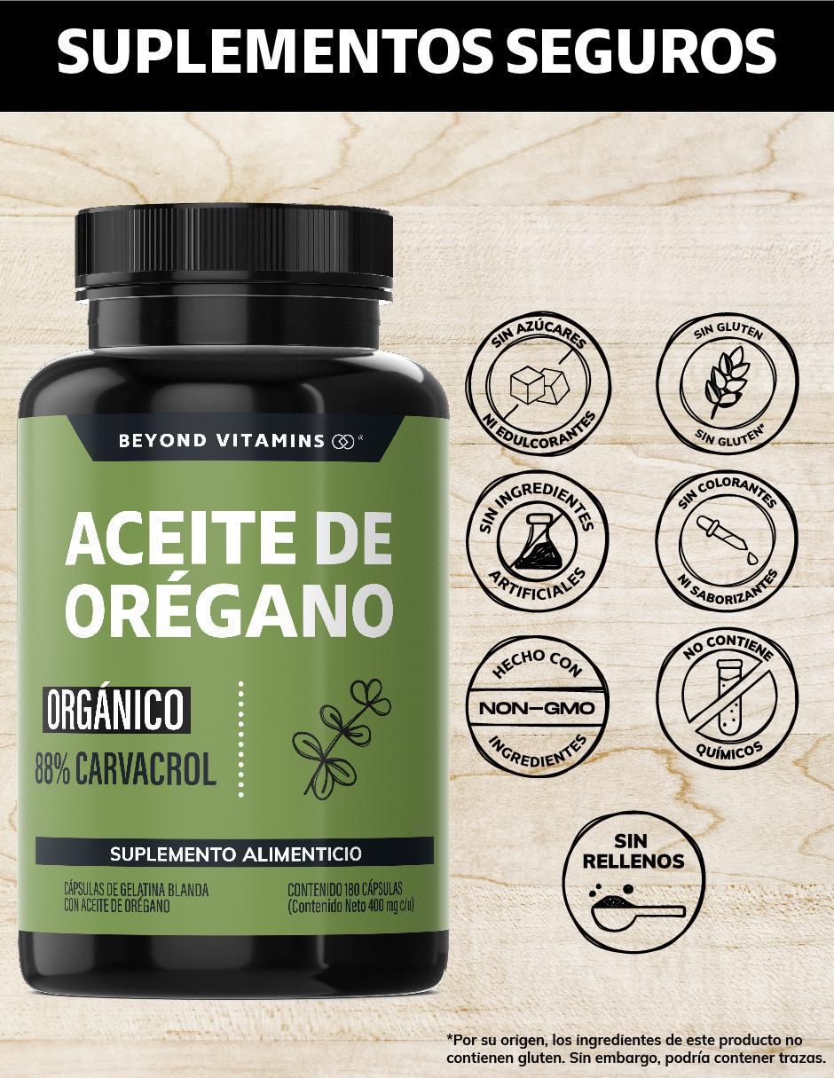Aceite de Oregano Orgánico Natural con Carvacrol sabor natural de 180 cápsulas 2