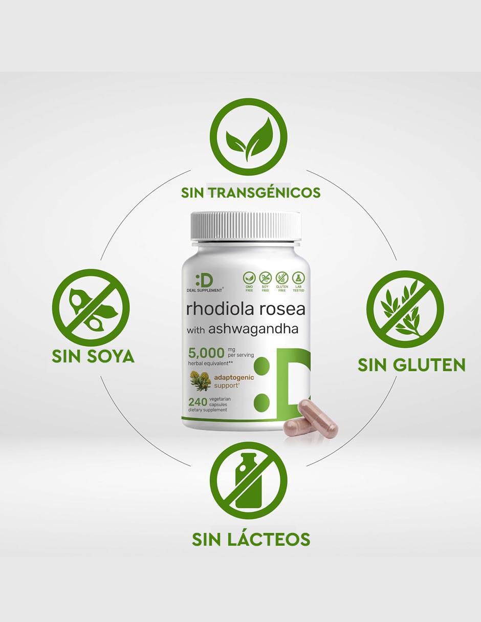 Rhodiola Rosea con Ashwagandha con ashwagandha de 240 cápsulas 2