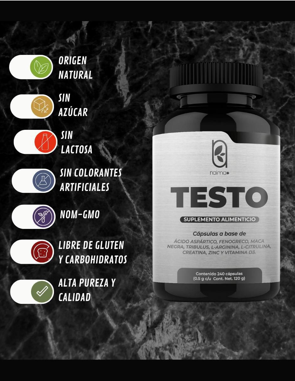 Testo con ácido aspártico, fenogreco, maca negra, tribulus, arginina, citrulina, zinc, creatina y d3 de 240 cápsulas 7
