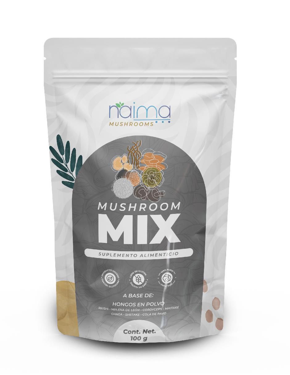 Mushroom Mix en Polvo con reishi, chaga, melena de león, maitake, shiitake, cola de pavo y cordyceps sabor natural de 100 g