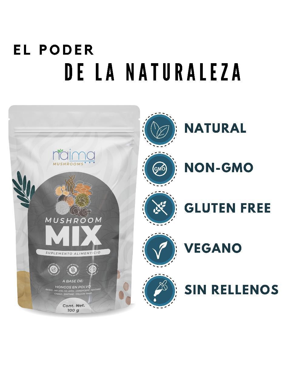 Mushroom Mix en Polvo con reishi, chaga, melena de león, maitake, shiitake, cola de pavo y cordyceps sabor natural de 100 g 3