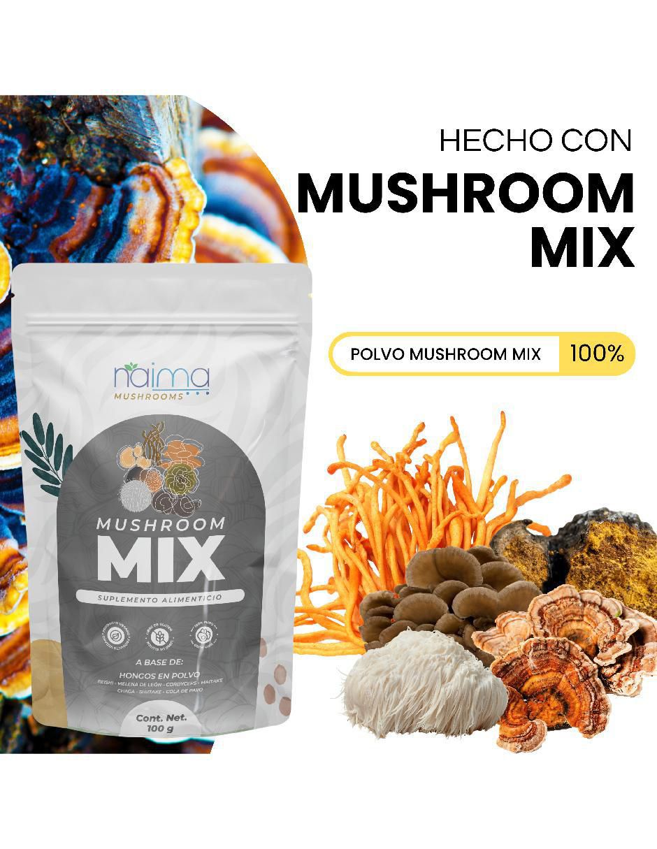 Mushroom Mix en Polvo con reishi, chaga, melena de león, maitake, shiitake, cola de pavo y cordyceps sabor natural de 100 g 4