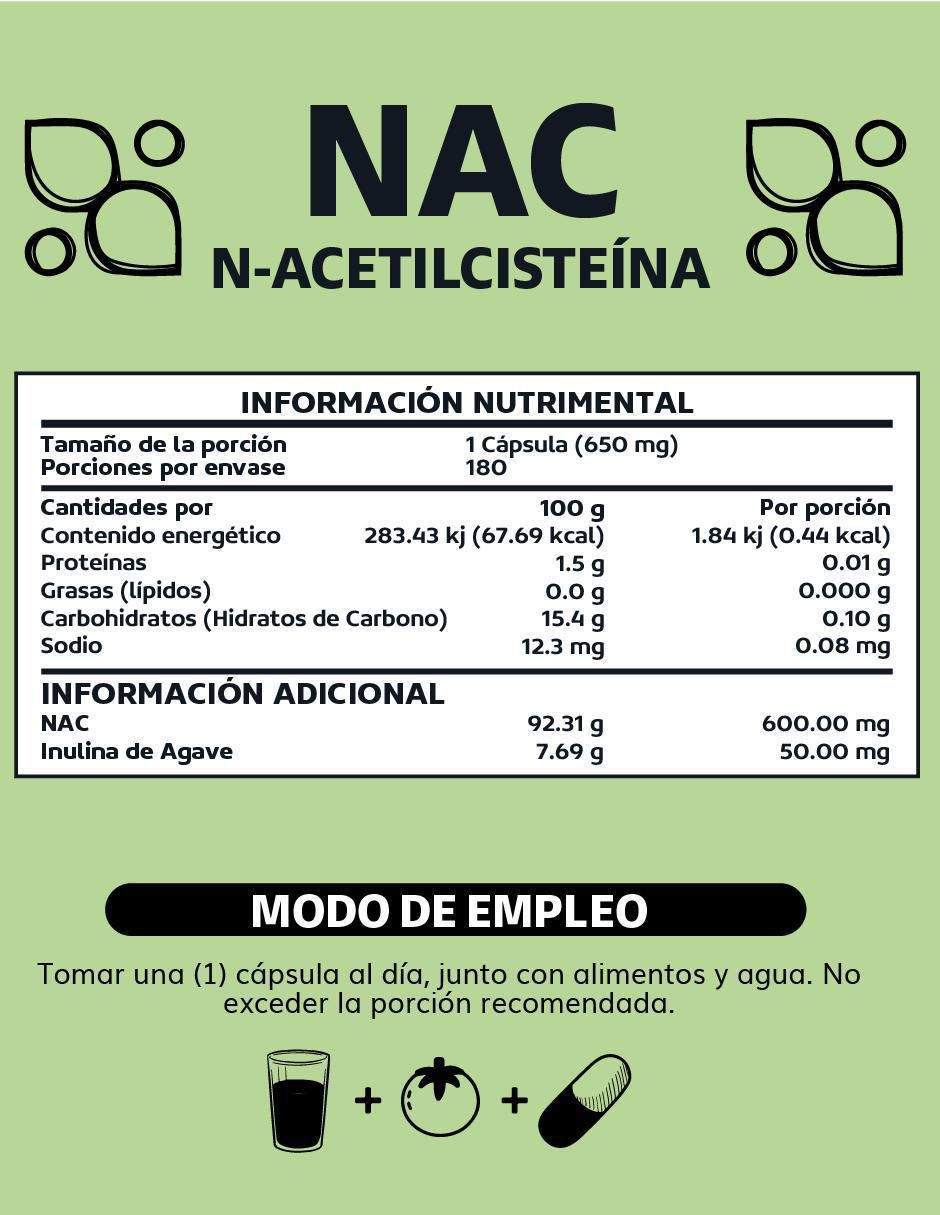 NAC N-Acetil Cisteína con Inulina de Agave de 180 cápsulas 4