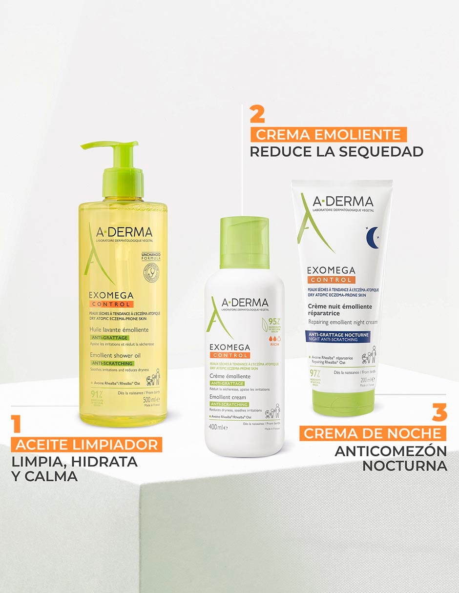 Crema para rostro y cuerpo recomendada para calmar la piel de día y noche Emoliente Anticomezón Exomega Control Exomega para piel sensible 6