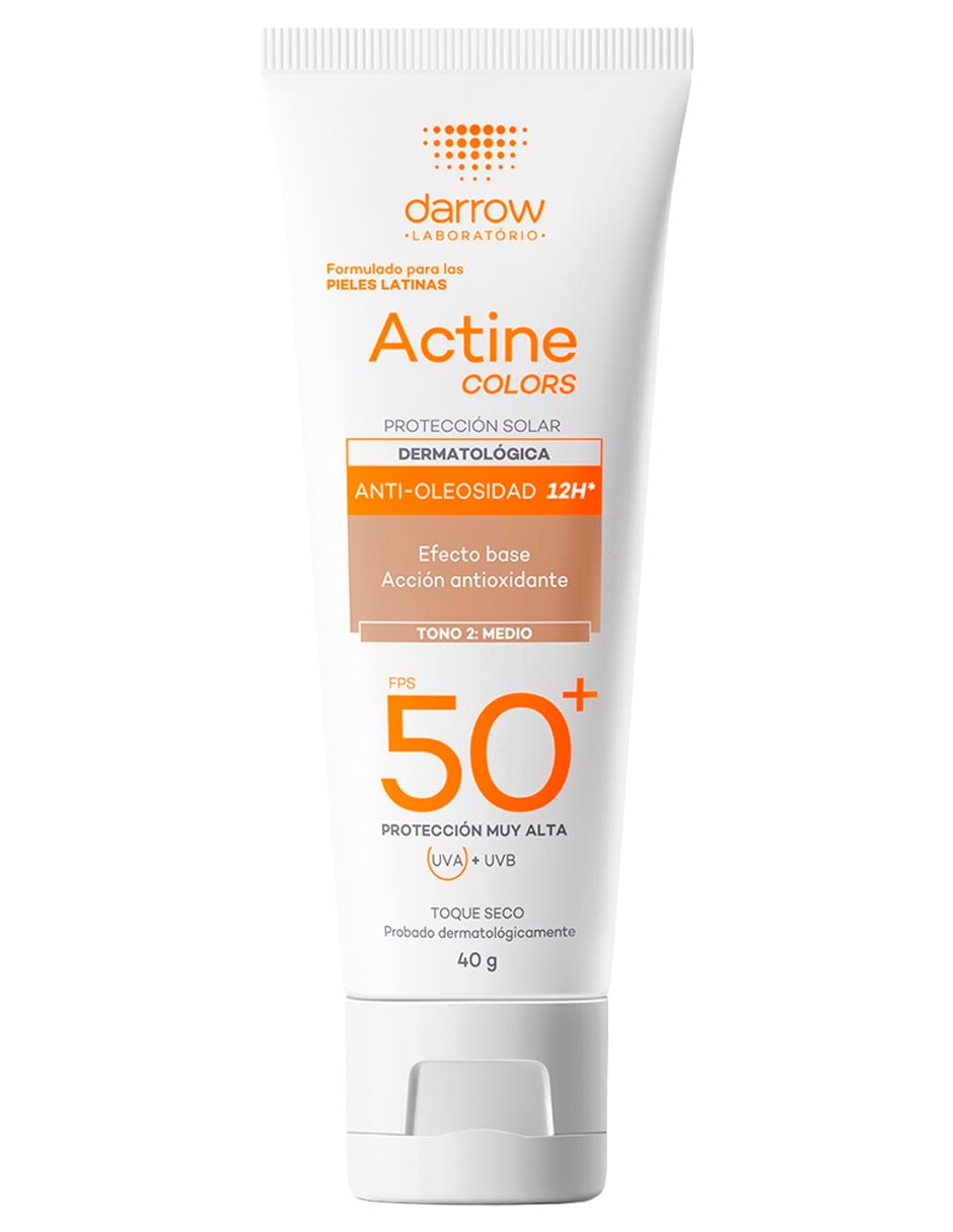 Protector solar FPS 50 Dermatológico Facial Actine Colors Medio 40 g