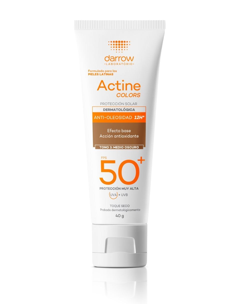 Protector solar FPS 50 Dermatológico Facial Actine Colors Medio Oscuro 40 g