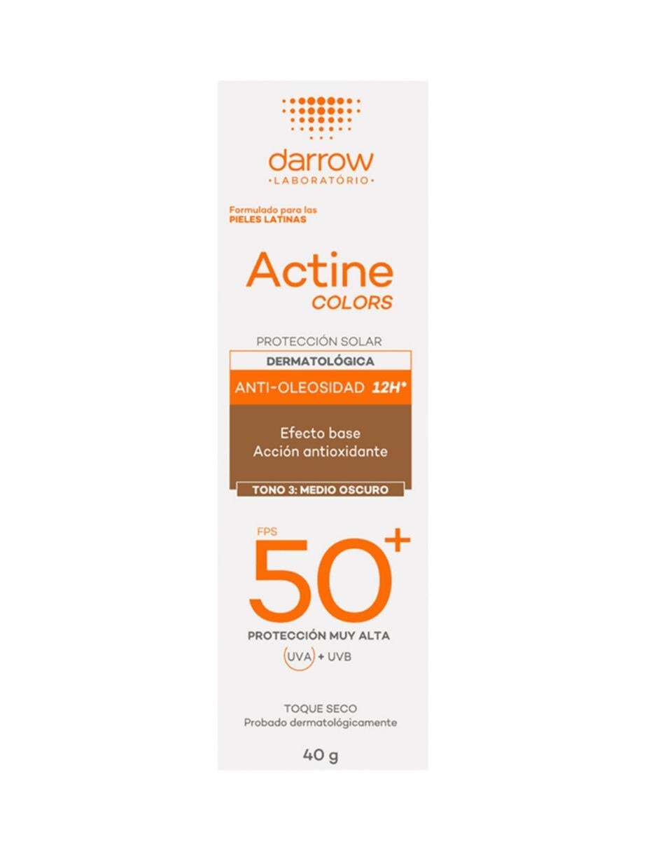 Protector solar FPS 50 Dermatológico Facial Actine Colors Medio Oscuro   40 g 2