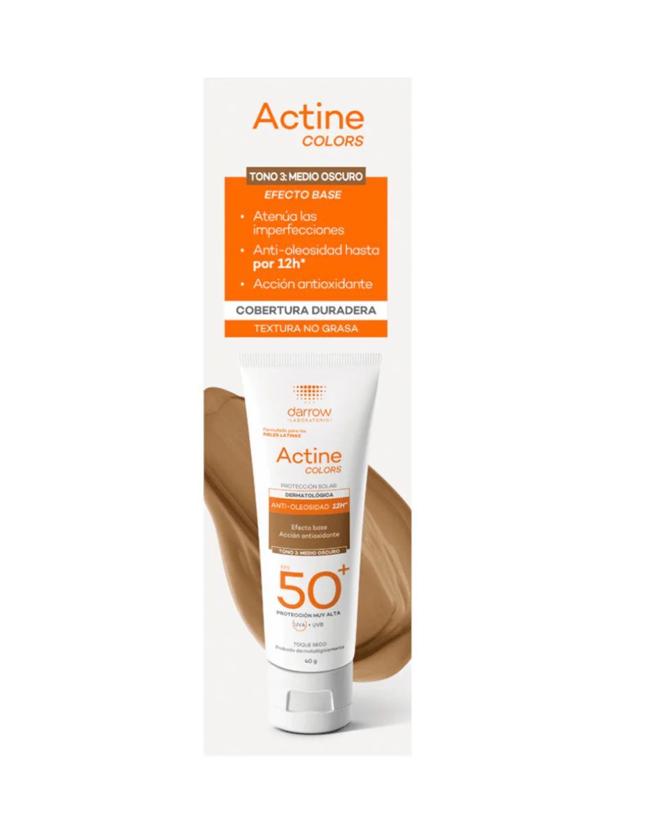 Protector solar FPS 50 Dermatológico Facial Actine Colors Medio Oscuro   40 g 3